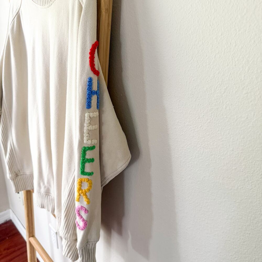 Aerie Cheers Graphic Sweatshirt Cream Oversized Pullover Large - Picture 5 of 9
